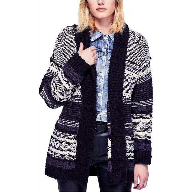 Free People NEW $168 Black/White Cozy Cabin Cardigan Sweater Top XS